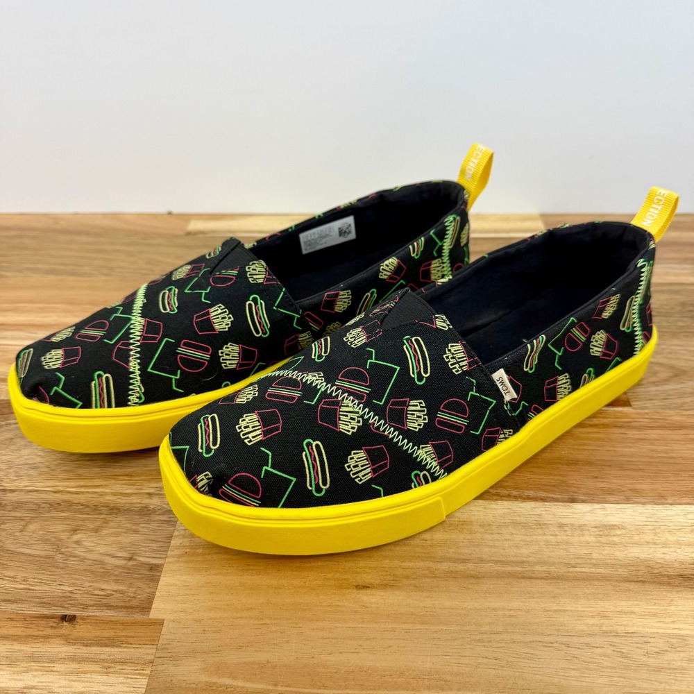TOMS Mens Alpargata Late Night Food Slip On Shoes Black Neon Fast Food M8